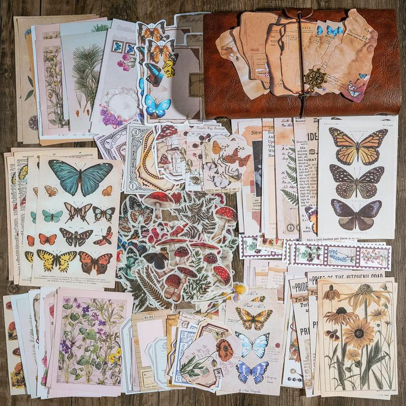 Vintage Scrapbook Sticker, 200pcs set Botanical Paper Sticker, Craft Kit for Junk Journal Bullet Journals Planners, Aesthetic Cottagecore Collage Album