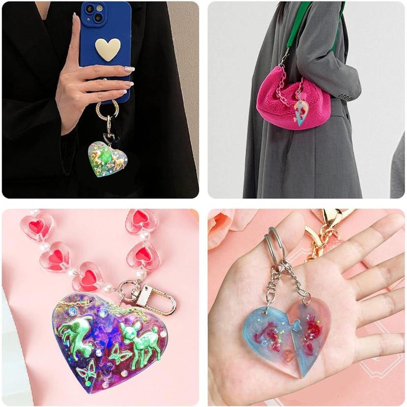 Szecl 3Pcs Heart Puzzle Keychain Silicone Mold Couples Pendant Heart Lover Puzzle Resin Casting Mold with Hole for DIY Jewelry Making Tool Jigsaw Epoxy Resin Necklace Craft Valentine Mother's Day Gift