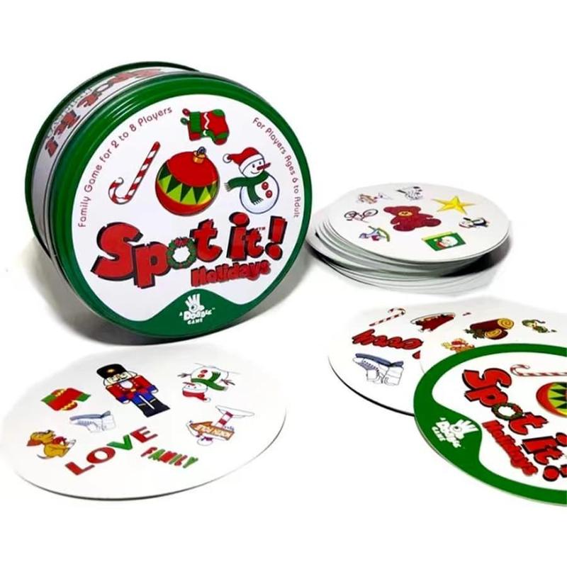 Holiday Spot It Card Game, 1 Box Funny Christmas Themed Cardstock, Fast-paced Observation Game for  2-8 Players