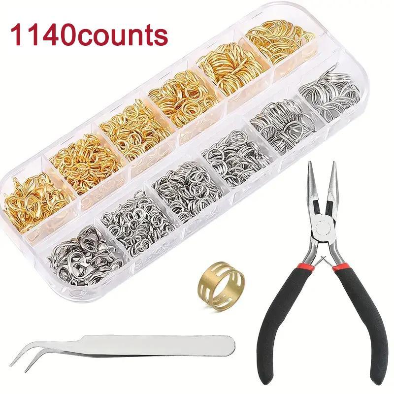 Jewelry Making & Necklace Repair Kit, 1140pcs set Including 12 Grid 4-12mm Single Ring Lobster Buckle, 1 Count Tweezers, 1 Count Pliers & 1 Count Operating Ring, DIY Jewelry Making Supplies