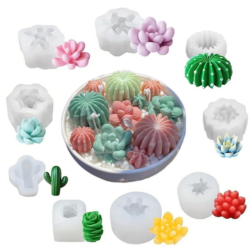 Succulent Plant Shaped Silicone Mold (9 Counts set), DIY Soap Making Mold Kit, Candle Making Molds, DIY Soap Making Tool for Home Use