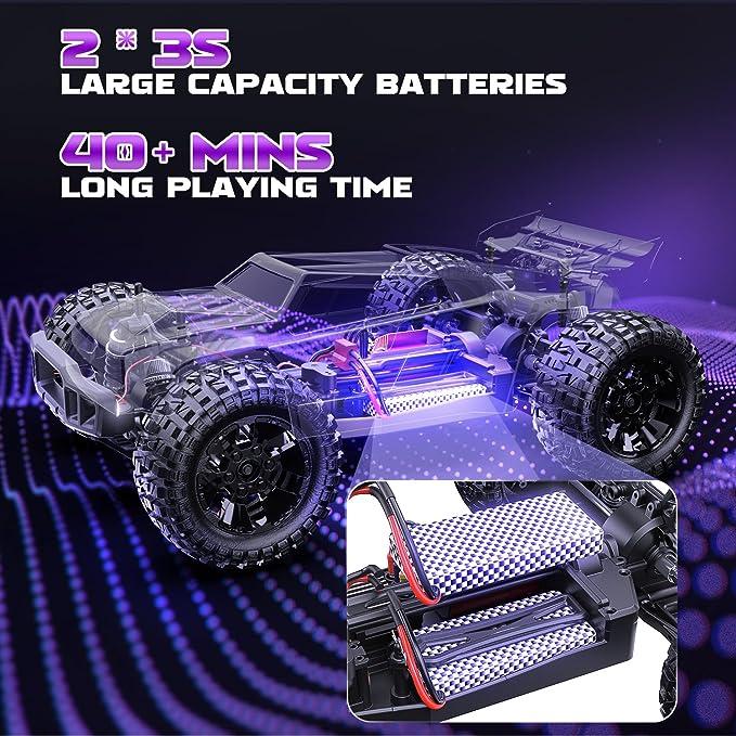 DEERC 200E 1:10 Large 3S Brushless High Speed RC Cars for Adults, 4X4 Fast RC Trucks W Extra Shell LED Headlight, 60 KM H, All Terrain Remote Control Car, Offroad Monster Truck for Boys,2 Battery