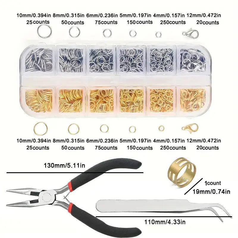 Jewelry Making & Necklace Repair Kit, 1140pcs set Including 12 Grid 4-12mm Single Ring Lobster Buckle, 1 Count Tweezers, 1 Count Pliers & 1 Count Operating Ring, DIY Jewelry Making Supplies