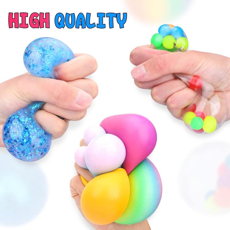 Sensory Stress Balls Set - 4 Pack Squishy Squeeze Balls for Stress Relief, Autism, Hyperactivity & Entertainment for Adults