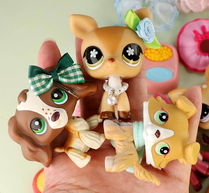 littleshop random 3 pc animal cat and dog action figures and random 7 pc accessories for lps collection