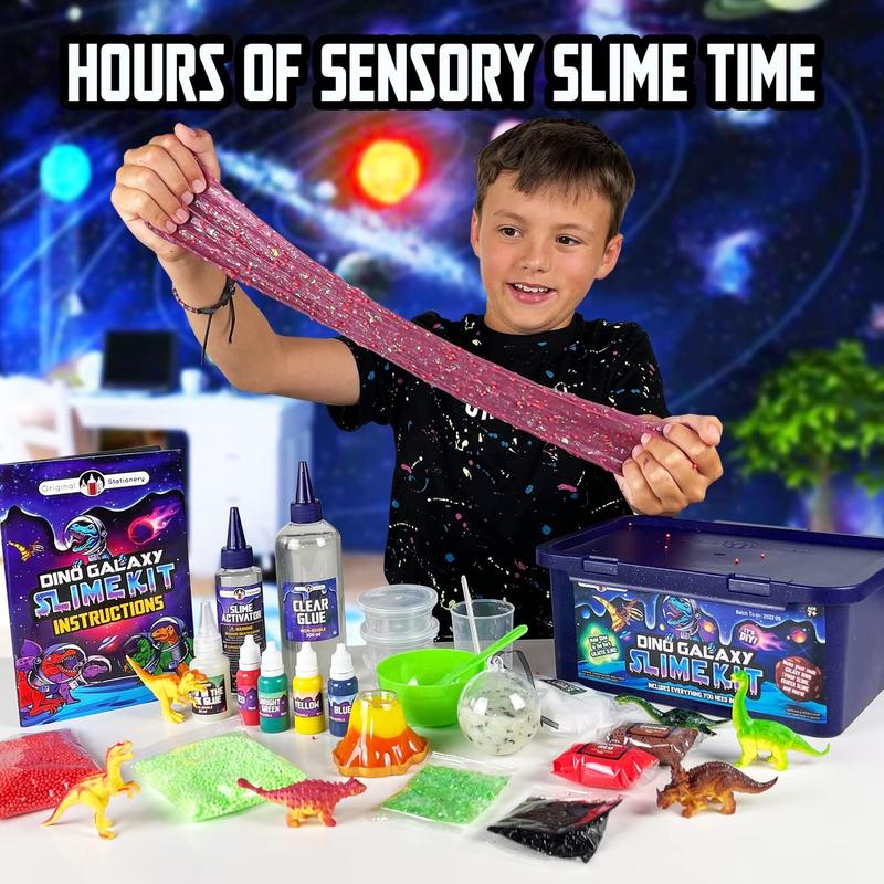 Original Stationery Dinosaur Slime Kit, Glow in The Dark Slime Making Kit for Boys, Create Lava, Blood and Dino Poop Slime, Fun DIY Slimey Dino Scene, Fun Christmas and Thanksgiving Gift, Ages 8-12