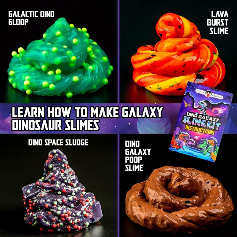 Original Stationery Dinosaur Slime Kit, Glow in The Dark Slime Making Kit for Boys, Create Lava, Blood and Dino Poop Slime, Fun DIY Slimey Dino Scene, Fun Christmas and Thanksgiving Gift, Ages 8-12