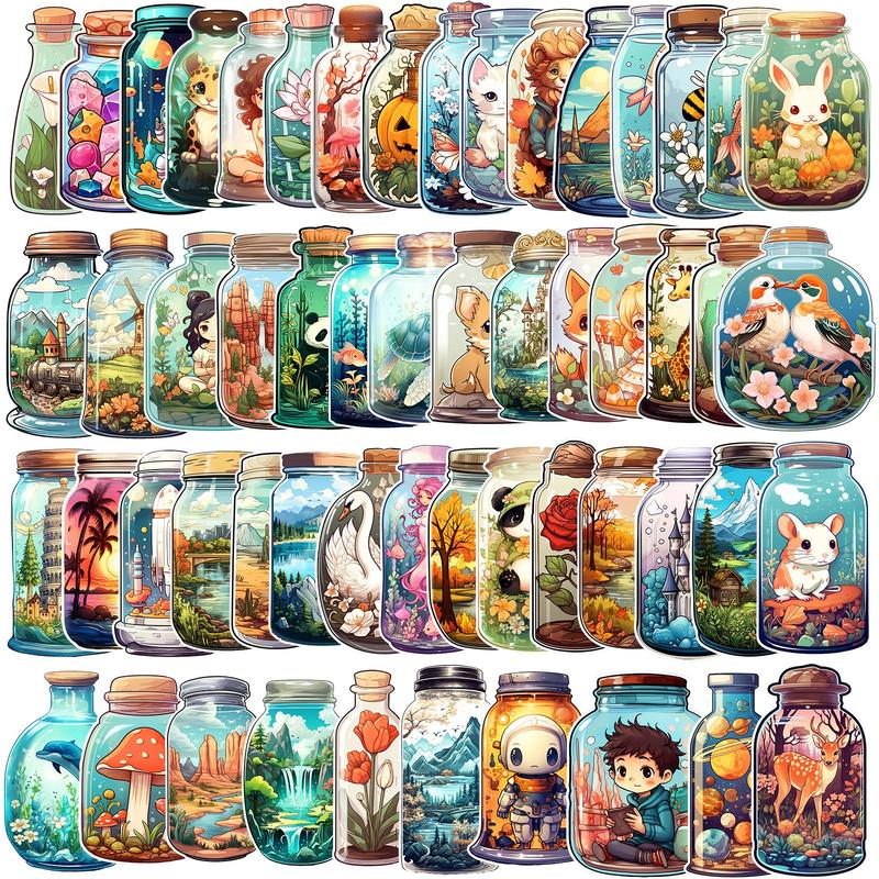 Unique Creative Bottle Pattern Stickers, 55pcs set Cartoon Stickers, Aesthetics Stickers For Scrapbooking & Journal Making