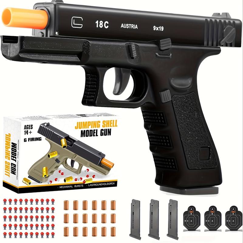 2024 Classic Design Toy Gun with 50 Soft Bullets, 18 Bullet Shells, 3 Target Sheets, and Automatic Shell Ejection