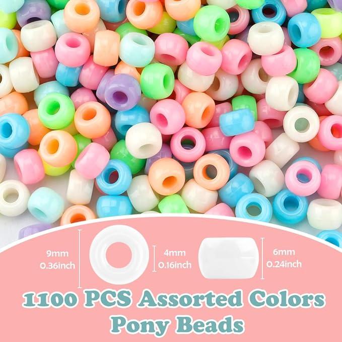 1100Pack Pony Beads,Beads for Making,Friendship Bracelet Beads,Beads for Bracelets,Hair Beads,Beads for Crafts,Pony Beads Bulk,Kandi Beads,Colorful Beads,Necklace Beads,DIY Beads