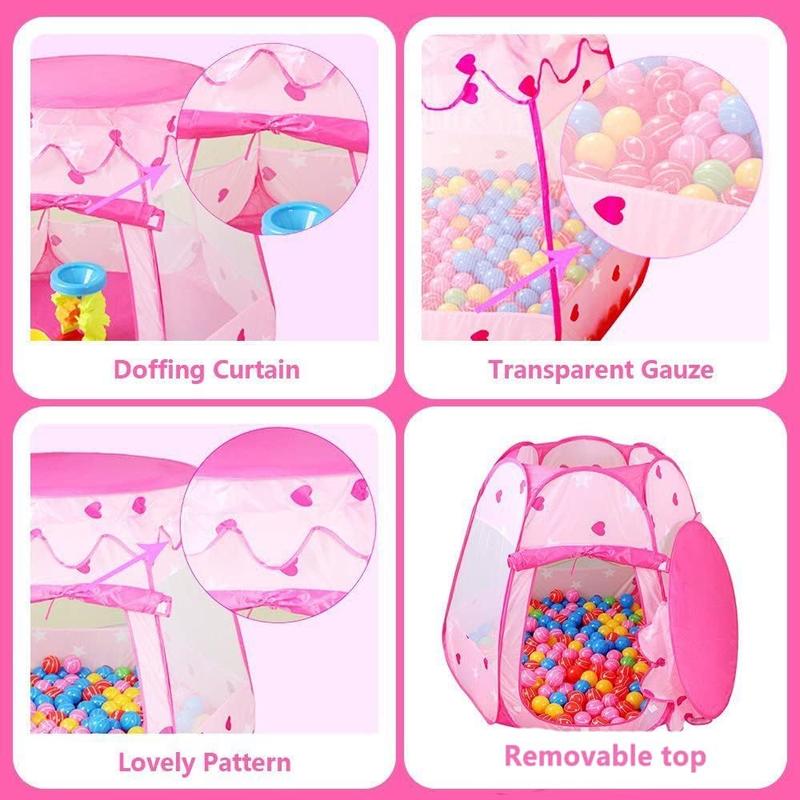 Christmas gift Pop Up Princess Tent with Star Light, Toys for 1 2 3 Year Old Girl Birthday Gift, Ball Pit for 12-18 Months Baby Girl Toys, Toddler Girl Gift, Easy to Pop Up and Assemble(Pink)