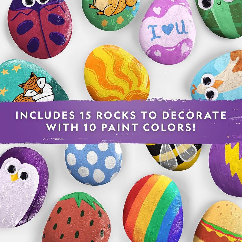 NATIONAL GEOGRAPHIC Rock Painting Kit - Arts and Crafts Kit for Kids, Paint & Decorate 15 River Rocks with 10 Paint Colors & More Art Supplies, Outdoor Toys for Girls and Boys ( Exclusive)