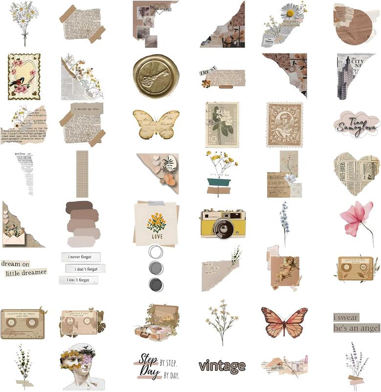 120Pcs Vintage Stickers, Waterproof Scrapbook Aesthetic Sticker, Daily Planner, Water Bottles, Handbook Junk Diary Stickers Teens Adults, Scrapbooking