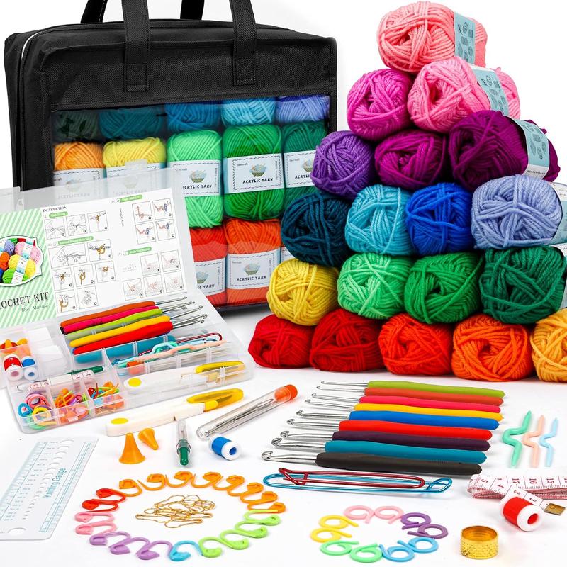 103 count Crochet Kit with Crochet Hooks Yarn Set, Premium Bundle Includes 1650 Yards  Yarn Skeins Balls, , Accessories, Bag, Ideal Starter Pack for  Adults Beginner Professionals