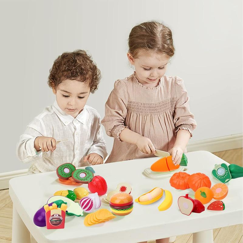 92PCS Cutting Play Food Toy for Kids Kitchen,Play Kitchen Food with Vegetables & Fruit Shopping Basket Pretend play