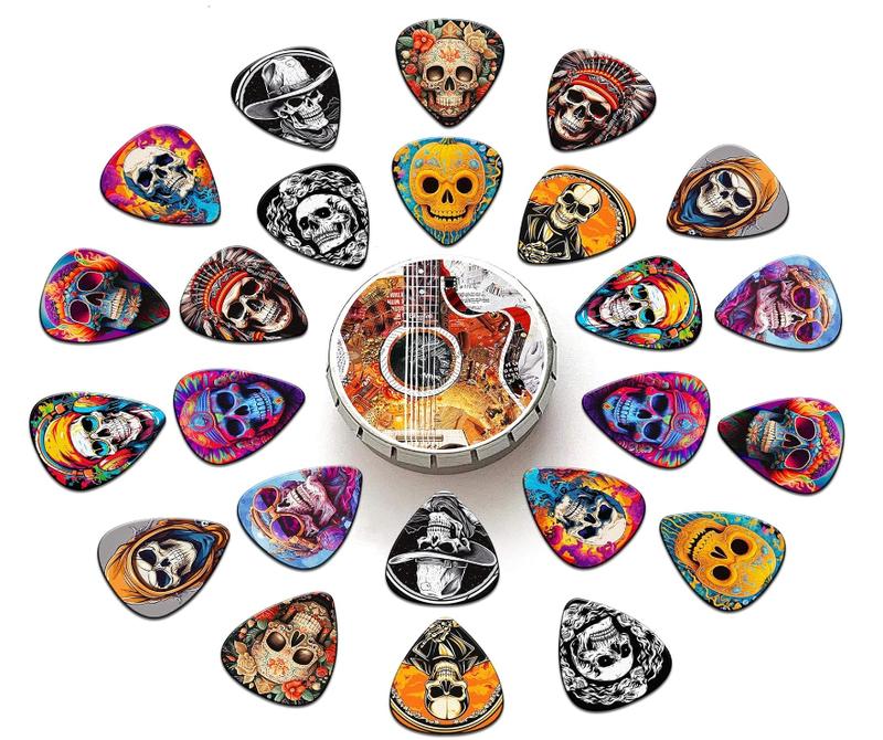 Guitar Picks,24 Pack Medium Guitar Pick Personalized,Skull Guitar Picks Variety Pack,Guitar Picks for Acoustic Guitar, Electric Guitar,Bass Guitar Accessories Gifts for Men(Mix-10)