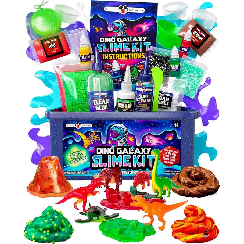 Original Stationery Dinosaur Slime Kit, Glow in The Dark Slime Making Kit for Boys, Create Lava, Blood and Dino Poop Slime, Fun DIY Slimey Dino Scene, Fun Christmas and Thanksgiving Gift, Ages 8-12