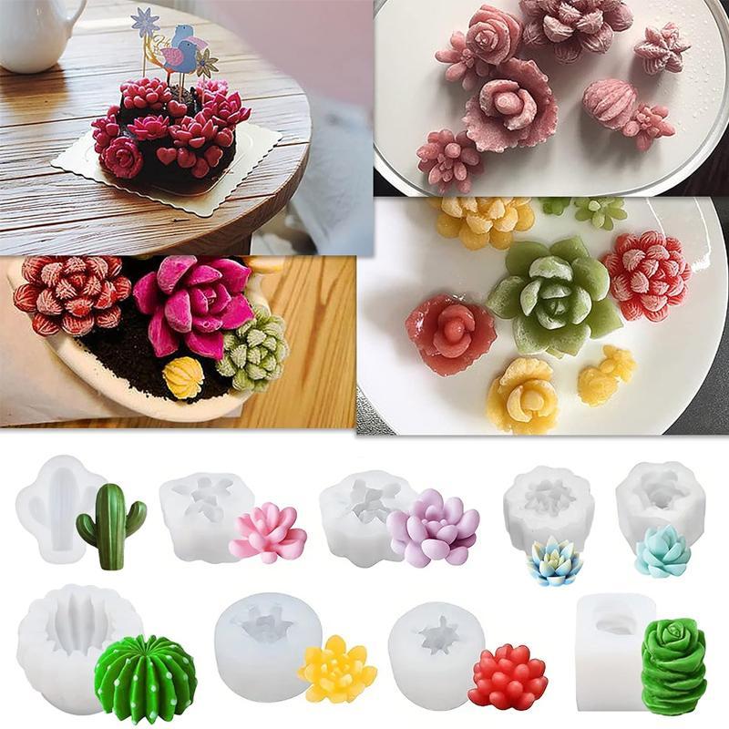 Succulent Plant Shaped Silicone Mold (9 Counts set), DIY Soap Making Mold Kit, Candle Making Molds, DIY Soap Making Tool for Home Use