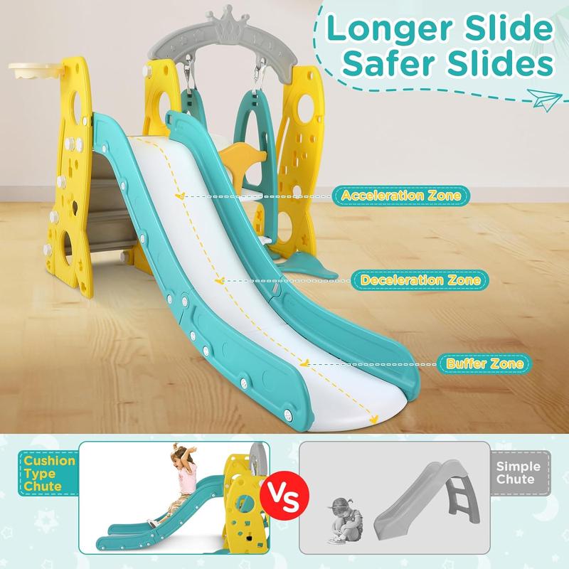 4 in 1 Children's amusement park,Slide and Swing Set with Basketball Hoop, Indoor Swing and Slide Set ,Slide and Safety Swing Set,Adjustable Height,Children's Playground Slide Playset,Outdoor Play Sets For Kids Age 4-12（ tod d1er toys montessoriswingfall