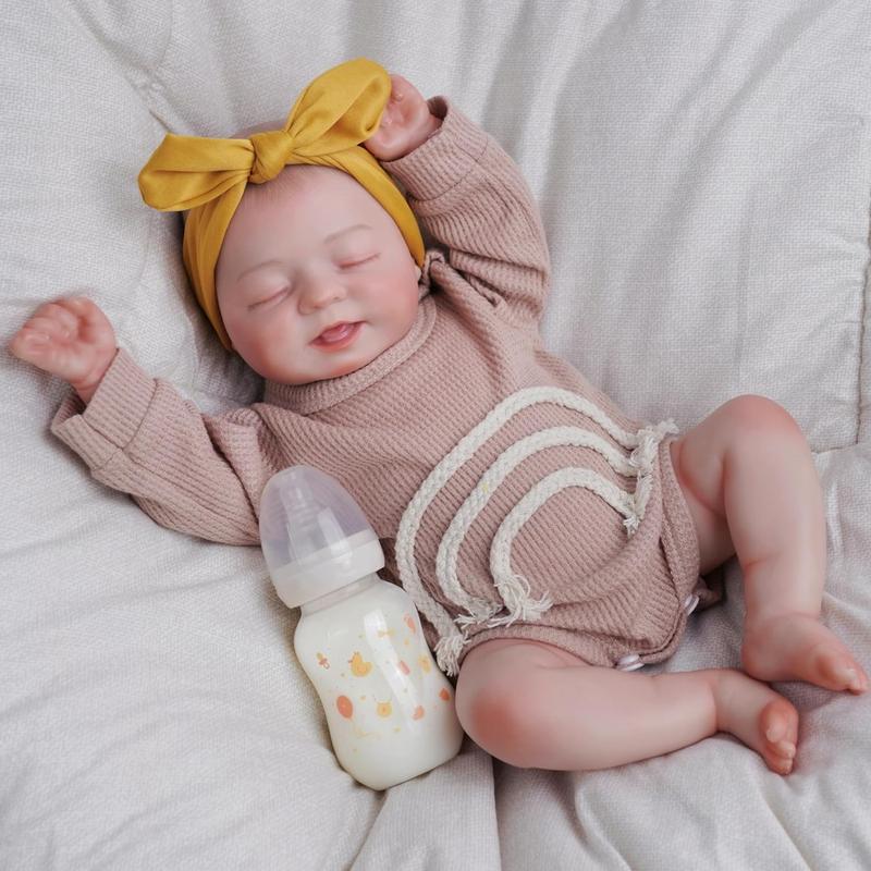 BABESIDE Lifelike Reborn Baby Dolls - 17 inch Soft Body Realistic Newborn Baby Doll Sweet Sleeping Real Life Baby Doll Girl with Feeding Kit Accessories Set Gift for Kids Age 3+