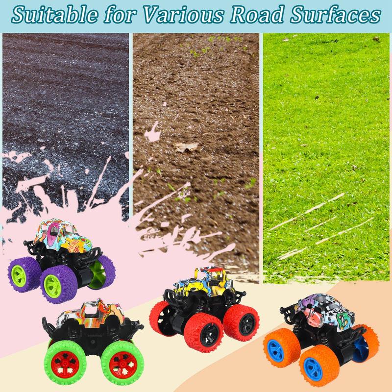 4 Pack Friction Powered Monster Trucks Toys,Push and Go Friction Powered Cars Vehicles Toys