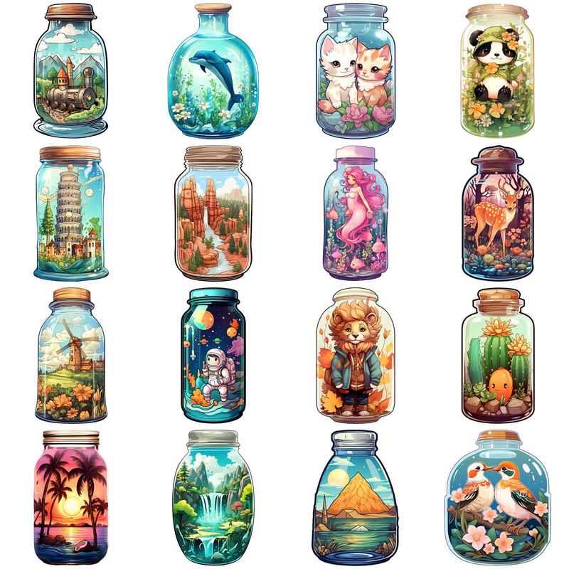 Unique Creative Bottle Pattern Stickers, 55pcs set Cartoon Stickers, Aesthetics Stickers For Scrapbooking & Journal Making