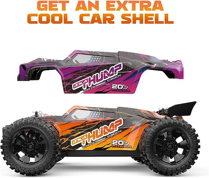 DEERC 200E 1:10 Large 3S Brushless High Speed RC Cars for Adults, 4X4 Fast RC Trucks W Extra Shell LED Headlight, 60 KM H, All Terrain Remote Control Car, Offroad Monster Truck for Boys,2 Battery