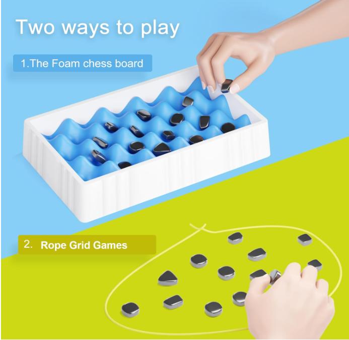 Magnetic Chess Game, 2024 New Magnet Strategy Game Set, Fun Table Top Multiplayer Battle Board Game with Rope Sponge,