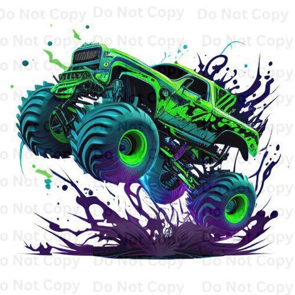 Green Monster Truck DTF Print For T-Shirts Ready To Press Image