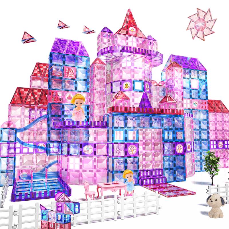 Magnetic Building Tiles with Dolls Princess House Toys, Birthday Gifts, Building Stem Toys