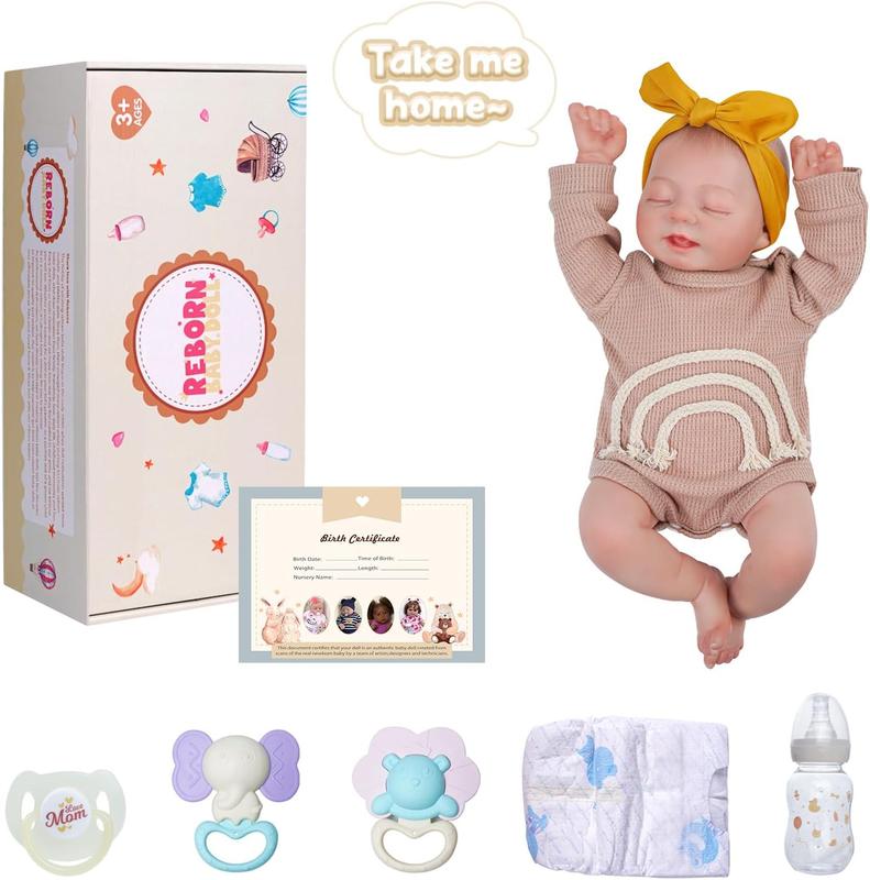 BABESIDE Lifelike Reborn Baby Dolls - 17 inch Soft Body Realistic Newborn Baby Doll Sweet Sleeping Real Life Baby Doll Girl with Feeding Kit Accessories Set Gift for Kids Age 3+