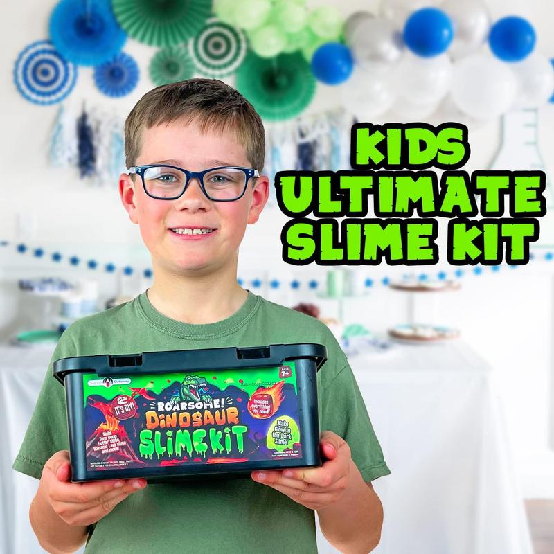 Original Stationery Dinosaur Slime Kit, Glow in The Dark Slime Making Kit for Boys, Create Lava, Blood and Dino Poop Slime, Fun DIY Slimey Dino Scene, Fun Christmas and Thanksgiving Gift, Ages 8-12