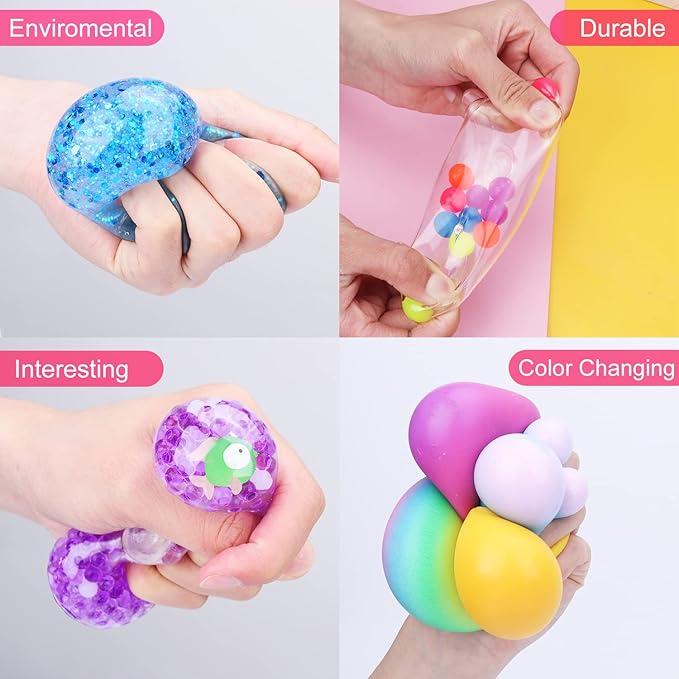 Sensory Stress Balls Set - 4 Pack Squishy Squeeze Balls for Stress Relief, Autism, Hyperactivity & Entertainment for Adults