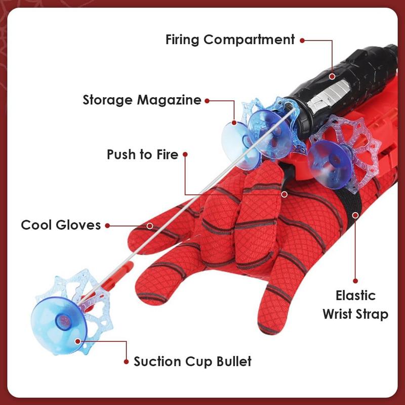 Spider Web Shooter with Gloves, Wrist Launcher Costume Toy, Superheroes Cosplay Action Figure Gift for Kids