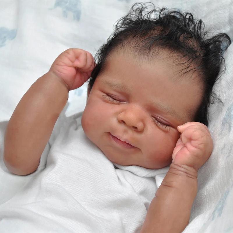 19-Inch Soft Silicone Reborn Baby Doll - Realistic Newborn Bebe Girl with Black Skin, Cloth Body, and Lovely Facial Expression - Ideal Birthday Gift for Kids