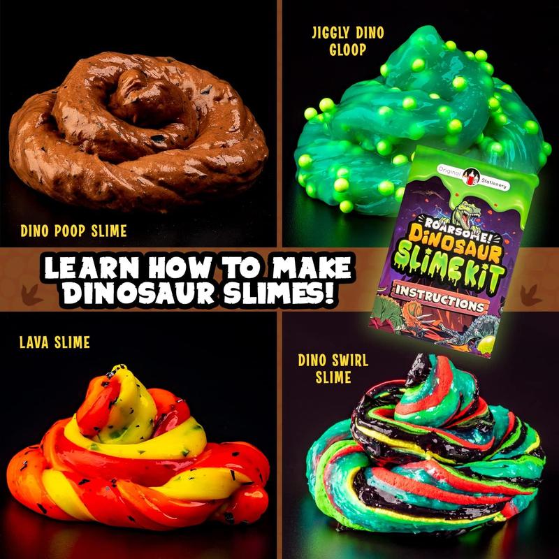 Original Stationery Dinosaur Slime Kit, Glow in The Dark Slime Making Kit for Boys, Create Lava, Blood and Dino Poop Slime, Fun DIY Slimey Dino Scene, Fun Christmas and Thanksgiving Gift, Ages 8-12