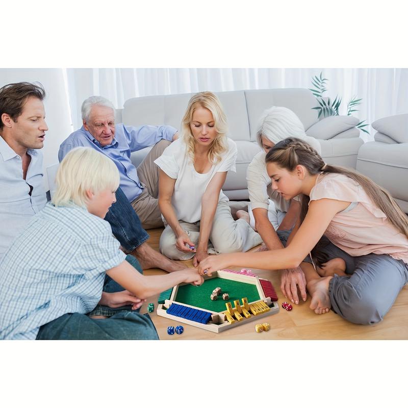 Shut The Box Game For 6 Player With 12+4 Dice - Colorful 6 Sided Wooden Board Math Number Games For Adults Families Party Club