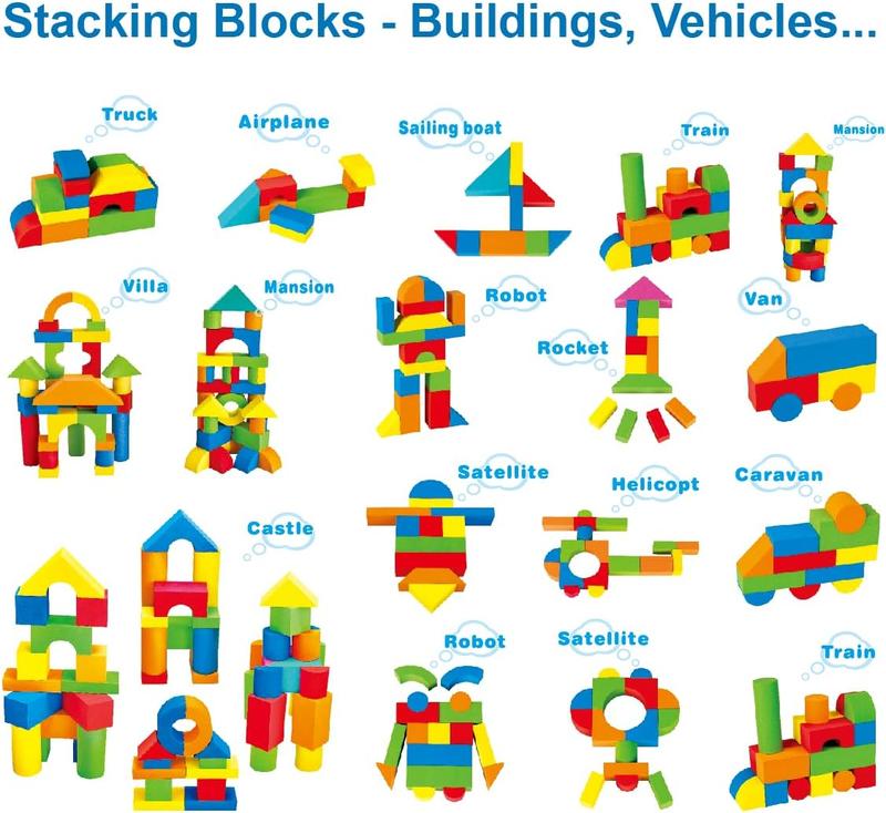 Foam Building Blocks for Toddlers 2-4, 41 Pieces Soft Stacking Blocks, Foam Toy Set, Early Learning Construction Toys & Gifts for Kids, Boys & Girls