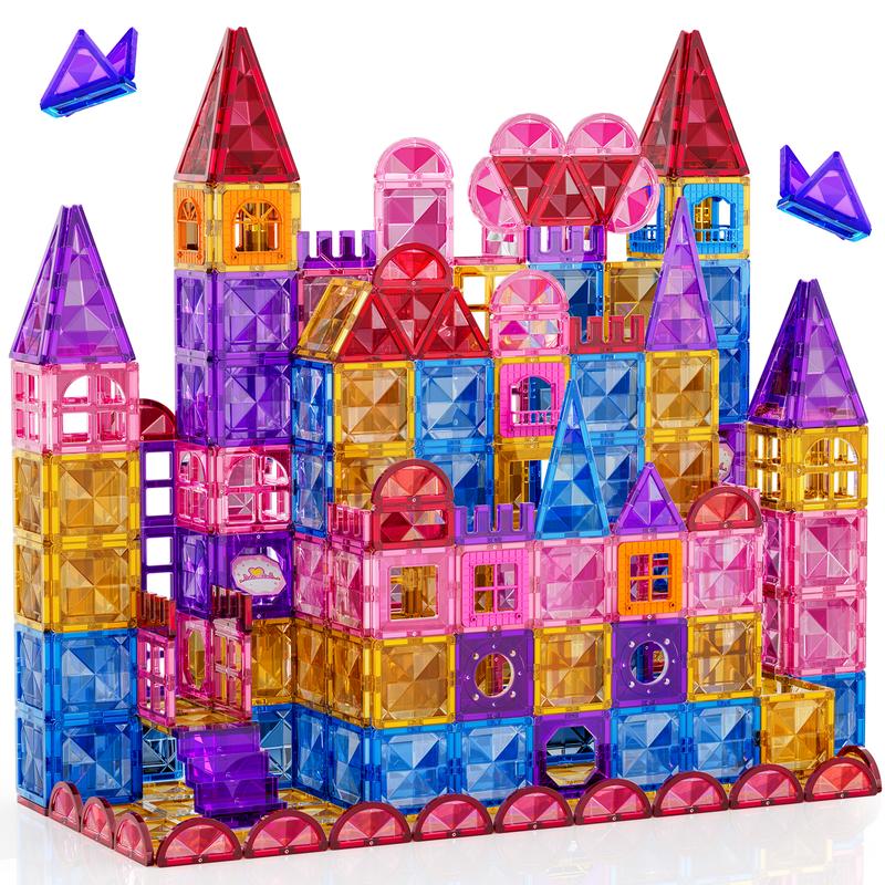 Magnetic Building Tiles with Dolls Princess House Toys, Birthday Gifts, Building Stem Toys