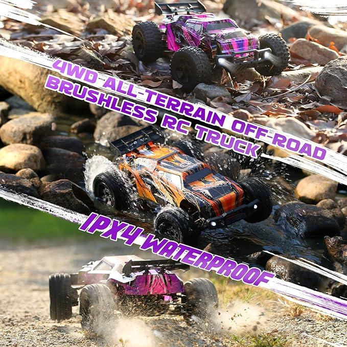 DEERC 200E 1:10 Large 3S Brushless High Speed RC Cars for Adults, 4X4 Fast RC Trucks W Extra Shell LED Headlight, 60 KM H, All Terrain Remote Control Car, Offroad Monster Truck for Boys,2 Battery