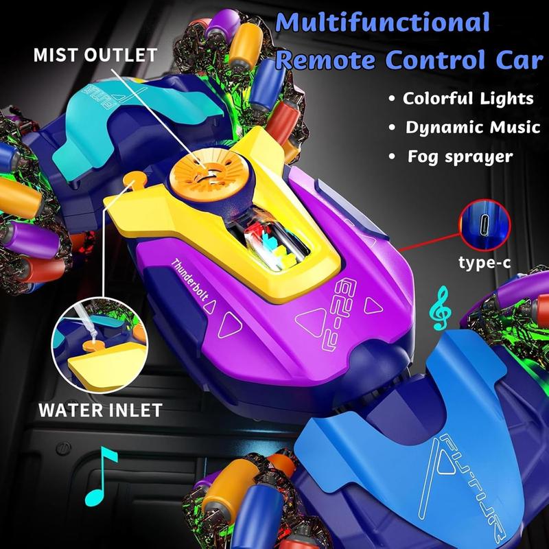 4WD Gesture Sensing RC Stunt Car, 2.4GHz Remote Control Car with Music & Colorful Light, 360? Rotation RC Cars Transform Car Toys, Birthday Gift for Boys Kids 6-12 Years-Purple