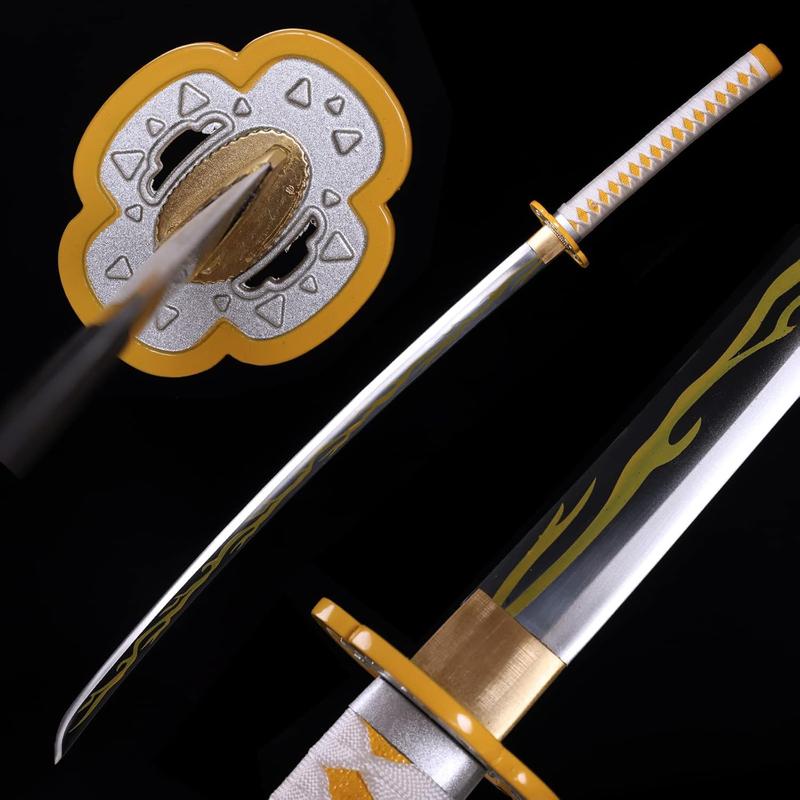 Demon Slayer Zenitsu Sword 41 Inc Carbon Steel No Sharp Cosplay Porp Katana With a Stand