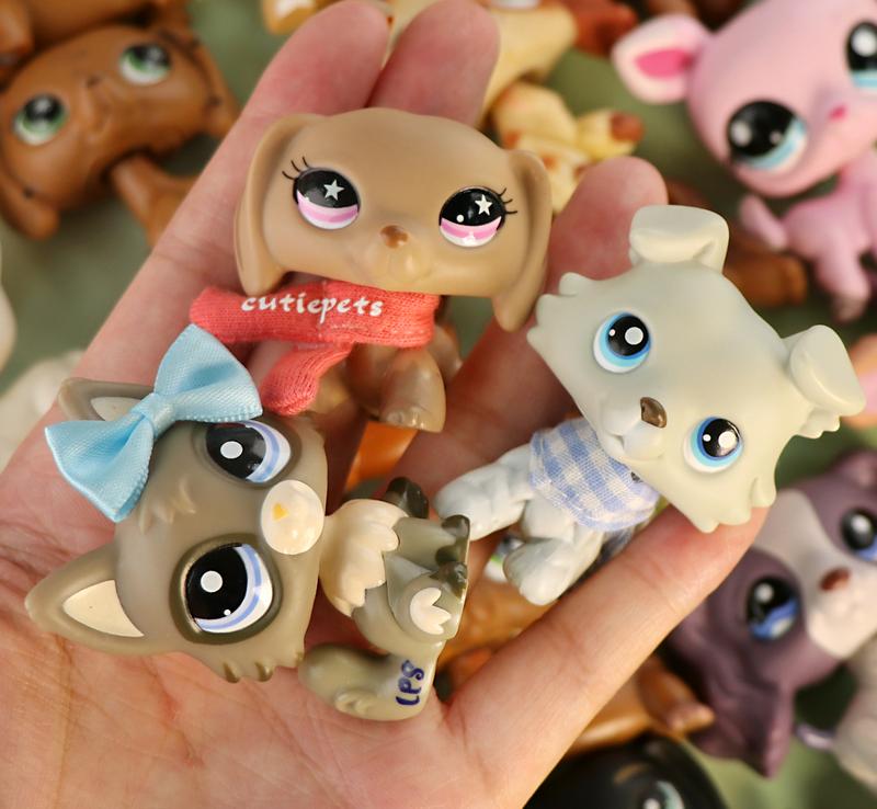 littleshop random 3 pc animal cat and dog action figures and random 7 pc accessories for lps collection