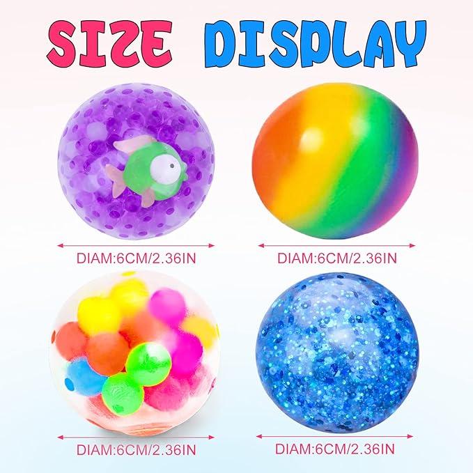 Sensory Stress Balls Set - 4 Pack Squishy Squeeze Balls for Stress Relief, Autism, Hyperactivity & Entertainment for Adults