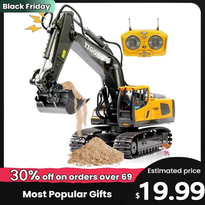 Remote control excavator toy with multi-channel joystick and strong alloy bucket, birthday and Christmas gift for boys and girls white memory training and observation remote control excavator