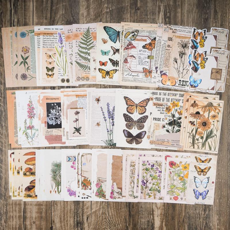 Vintage Scrapbook Sticker, 200pcs set Botanical Paper Sticker, Craft Kit for Junk Journal Bullet Journals Planners, Aesthetic Cottagecore Collage Album