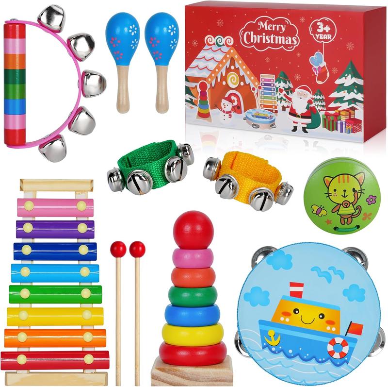 CHRISTMAS GIFT Kids Musical Instruments for Toddlers, Baby Musical Toys for Toddlers, Christmas Kids Gifts, First Birthday Gifts for Boys Girls ,Kids Xylophone ,Maracas for Baby, Wooden Instruments Toddler Toys with Bag