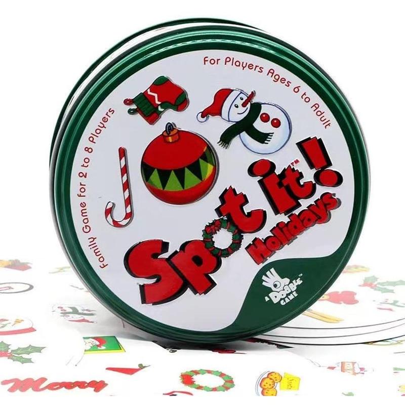 Holiday Spot It Card Game, 1 Box Funny Christmas Themed Cardstock, Fast-paced Observation Game for  2-8 Players