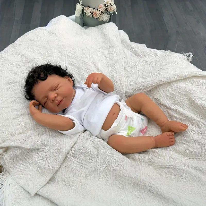 19-Inch Soft Silicone Reborn Baby Doll - Realistic Newborn Bebe Girl with Black Skin, Cloth Body, and Lovely Facial Expression - Ideal Birthday Gift for Kids