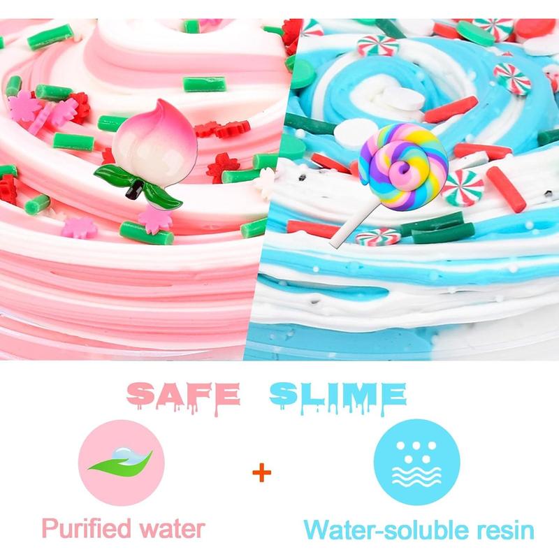 Scented Slime Set with 7 packs of Butter Slime, two-color Peach Slime Watermelon, Super soft non-stick hands, stress relief toy party gift, perfect birthday gift for boys and girls.